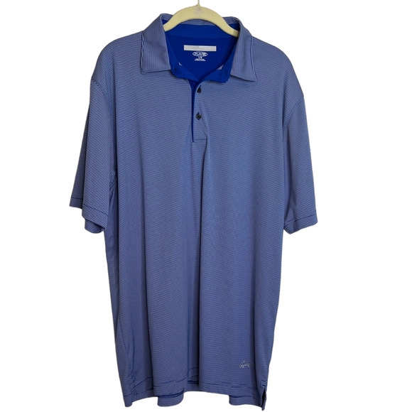 Greg Norman Play Dry Mens Polo Shirt Large Blue White Pinstriped Short Sleeve - Picture 1 of 6
